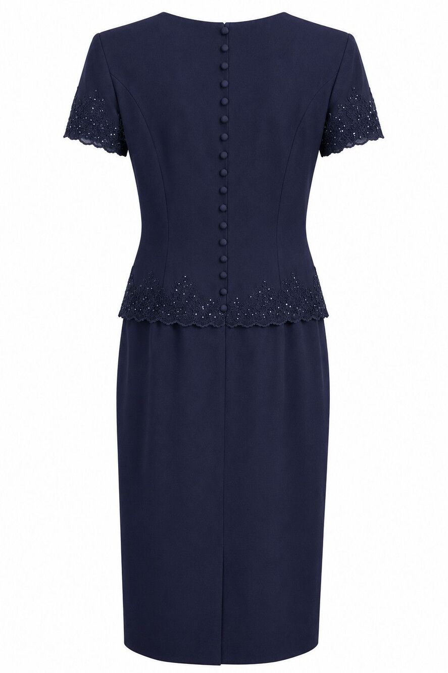 Donna Morgan Navy Blue Formal Dress Size 6 Embellished Peplum Trim Shoulder Pads - Picture 2 of 4